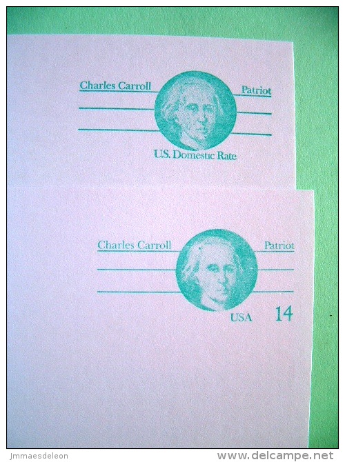 USA 1982 - Set Of 2 Stationery Stamped Postal Card - Unused - 14c And Domestic Rate - Patriots - Charles Caroll - 1981-00
