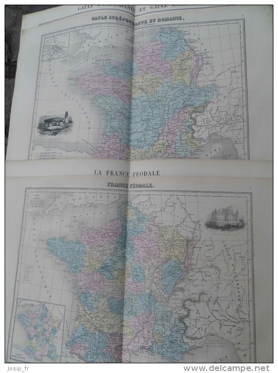 Anciennes CARTEs 1884: GAULE Indépendante Puis Romaine Et FRANCE FéODALE - Carte Geographique