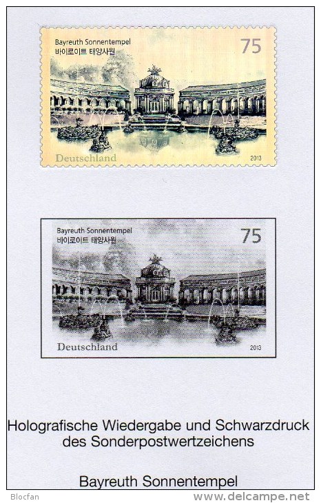 Hologramm Jahrbuch Deutschland 2013 BRD 3013 SD 36 ** 14€ Sonnen-Tempel Bayreuth Kultur-Garten Black-print Sheet Germany - Holograms