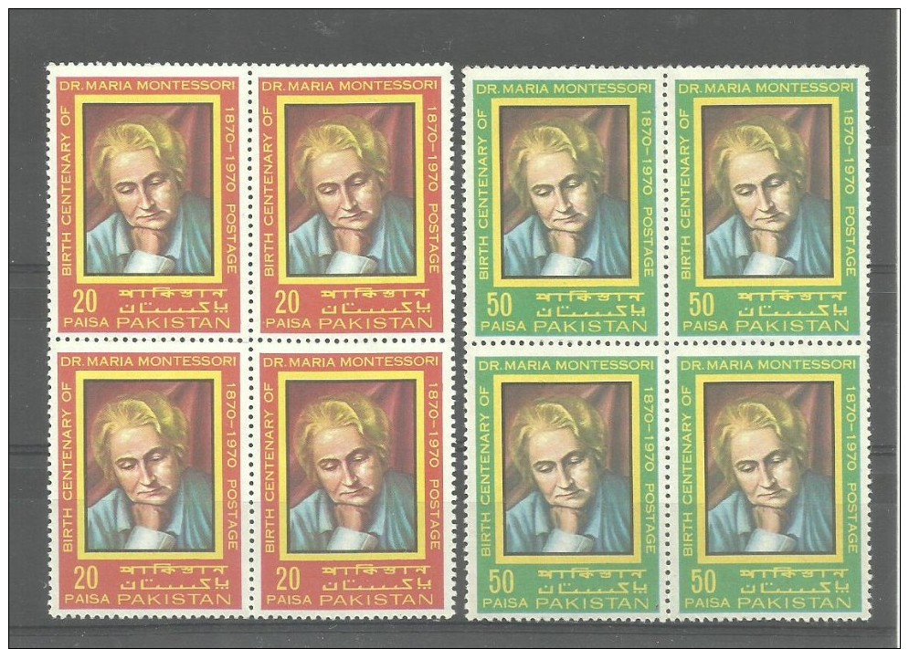 PAKISTAN 1970,MARIA MONTESSORI SET BLOCK MNH. CLEAN WHITE GUM. - Pakistan