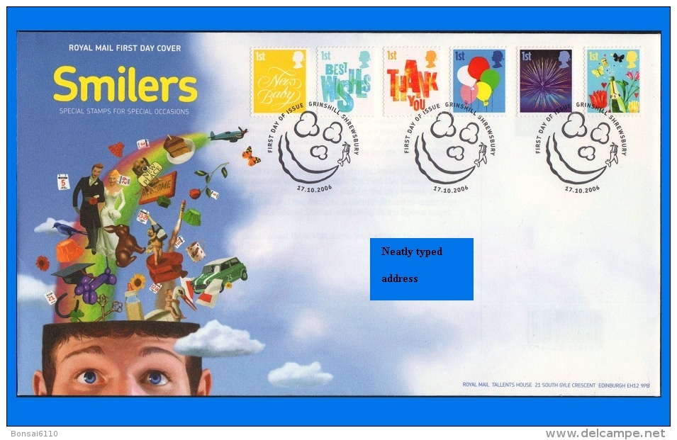 GB 2006-0004, Smilers Booklet Stamps (2nd Series) Occasions FDC, Grillshill Shrewsbury SHS - 2001-2010 Decimal Issues