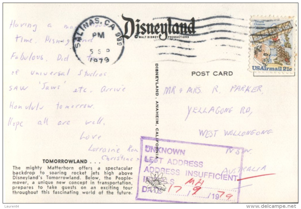 (PH 6) RTS - DLO - Posted From USA To Australia - Disneyland Tomorrow's World (with Monorail) - Disneyworld
