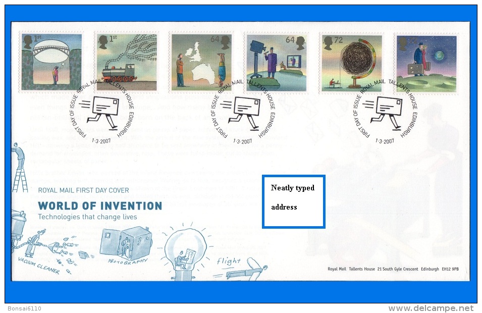 GB 2007-0001, World Of Invention (1st Issue) FDC, Tallents House SHS - 2001-2010 Dezimalausgaben