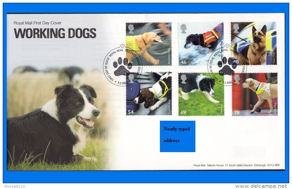 GB 2008-0006, Working Dogs FDC, Tallents House SHS - 2001-2010 Decimal Issues