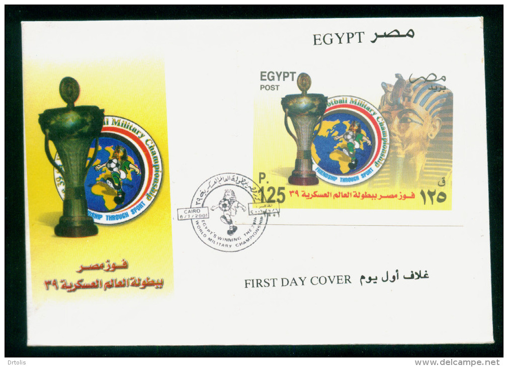 EGYPT / 2001 / SPORT / FOOTBALL / WORLD MILITARY FOOTBALL CHAMPIONSHIP / TUT ANKH AMUN / MAP / FLAG / TROPHY / FDC - Brieven En Documenten