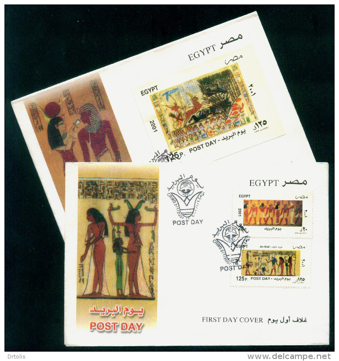 EGYPT / 2001 / POST DAY / EGYPTOLOGY / ANUBIS / MAAT / RAMESES II / CHARIOT / HORSE / WEIGHT & MEASURMENTS / 2 FDCS - Covers & Documents