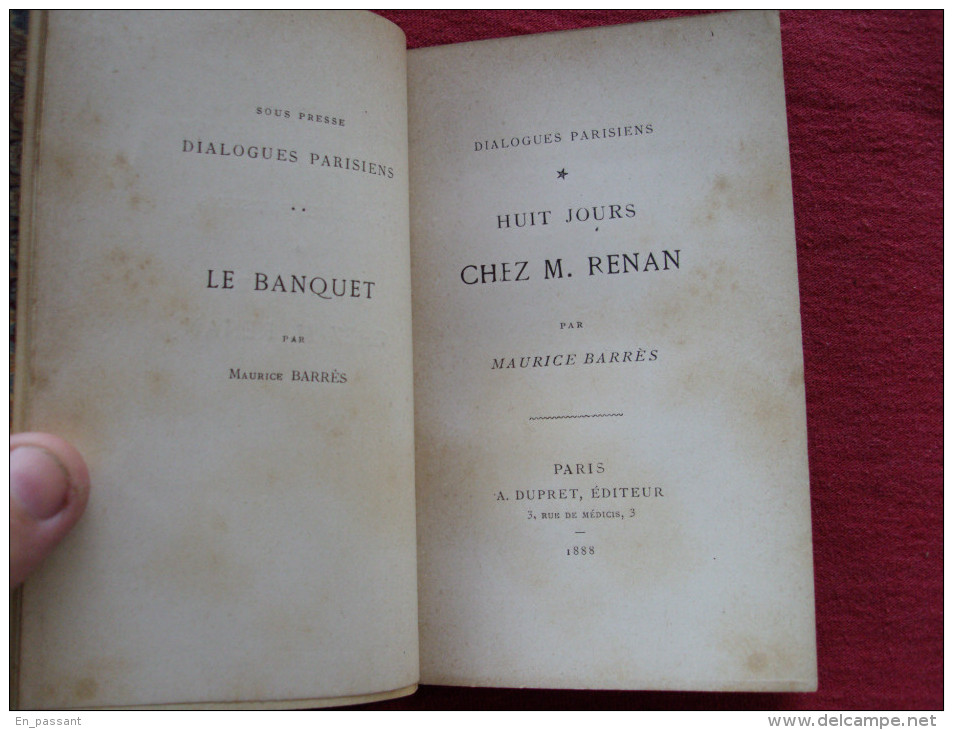 EO HUIT JOURS CHEZ MONSIEUR RENAN Maurice BARRES Dédicacé à L´écrivain Georges VANOR - Livres Dédicacés