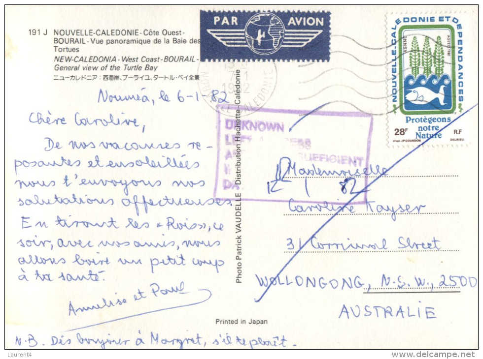 (PH 7) RTS Or DLO Postcard - Posted From New Caledonia To Australia - Bourail - Nouvelle-Calédonie