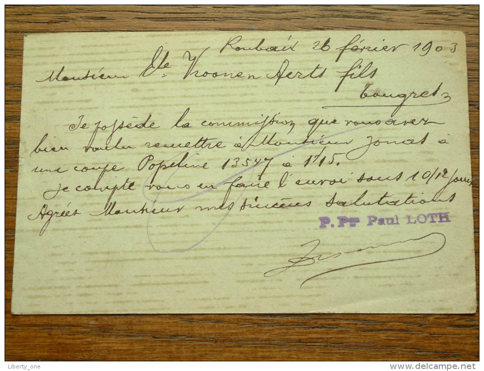 CP / BK - Entre Roubaix ( Paul Loth ) Et Tongres / Anno 1903 ( Zie/voir Foto Voor Details ) !! - Autres & Non Classés