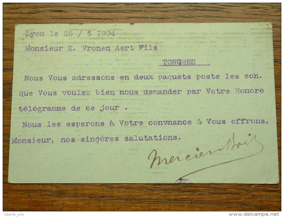 CP / BK - Entre Lyon ( Mercier & Bois ) Et Tongres / Anno 1904 ( Zie/voir Foto Voor Details ) !! - Autres & Non Classés