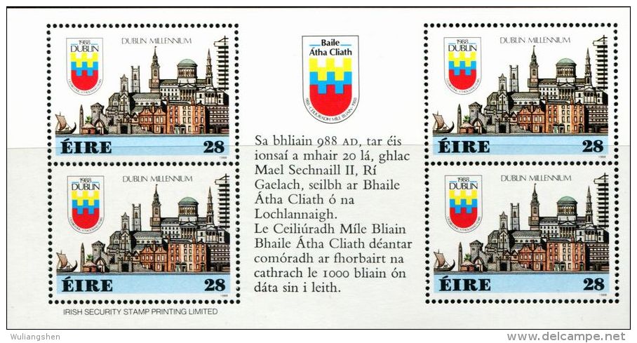 ER0022 Ireland 1988 Building Dublin Sheet 4v MNH - Ungebraucht