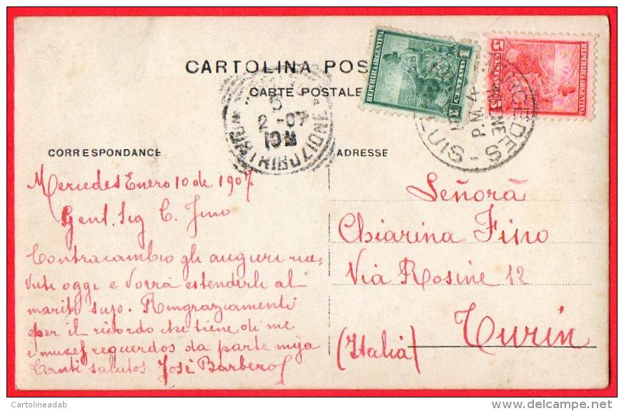 [DC6270] ARGENTINA - MERCEDES - PLAZA PROGRESSO - Viaggiata 1907 - Old Postcard - Argentina