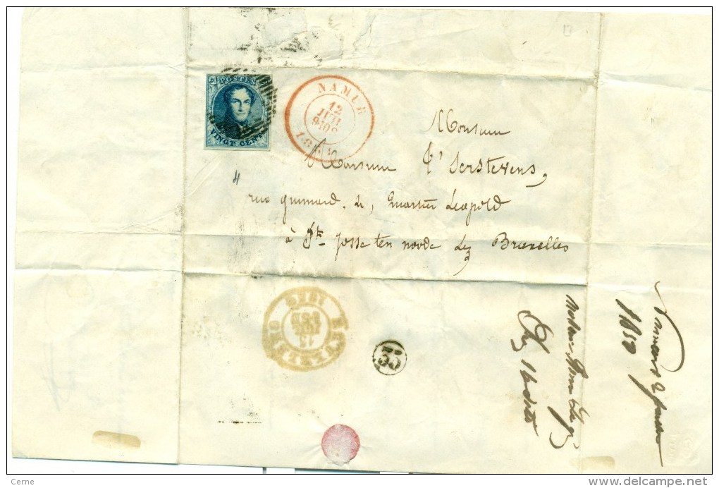 Belgique - No 4 Sur Lettre De Namur Vers Bruxelles Du 12/07/1851, Quatres Marges, Superbe, See Scan - 1849-1850 Medallions (3/5)