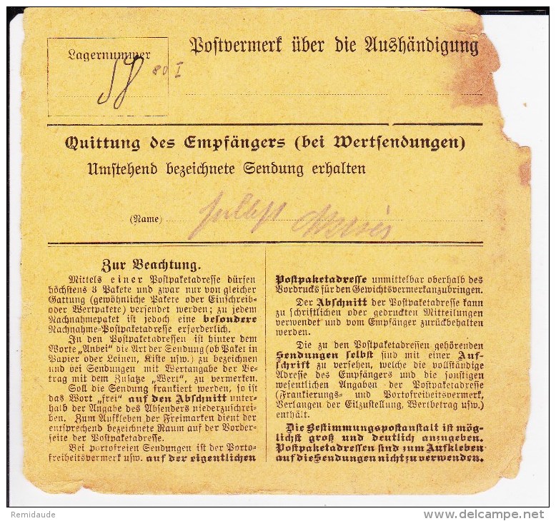 BAYERN - CARTE De COLIS POSTAL DEFECTUEUSE De ROSENHEIM - Briefe U. Dokumente