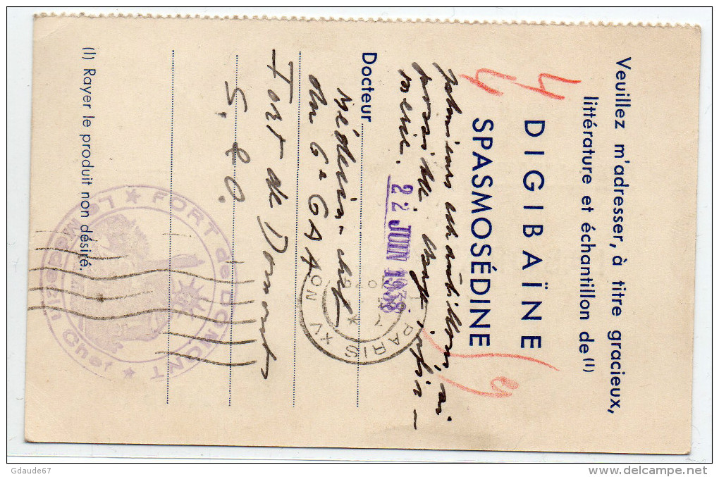 1938 - CARTE COMMERCIALE Favec CACHET MILITAIRE "6° GROUPE AUTONOME D'ARTILLERIE / 21° COMPAGNIE" - LABORATOIRE DEGLAUDE - Sellos Militares Desde 1900 (fuera De La Guerra)