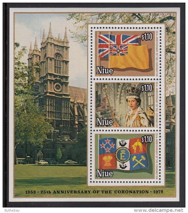 Niue MNH Scott #221d Souvenir Sheet Of 3 Flags, Queen Elizabeth II - 25th Anniversary Of Coronation - Niue