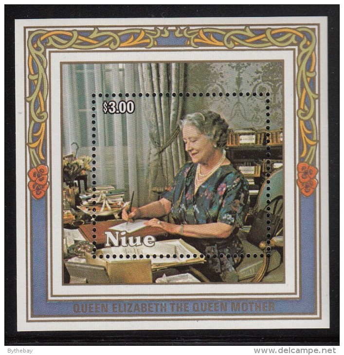 Niue MNH Scott #479 Souvenir Sheet $3 Queen Mother Writing Letter - 85th Birthday - Niue