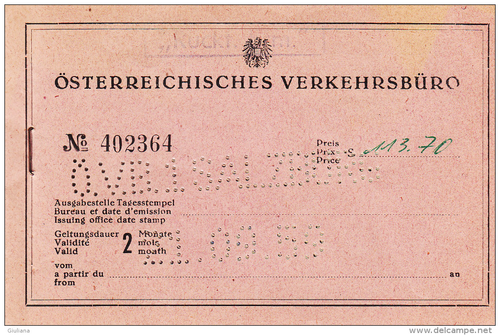 Austria - Biglietto Ferrovia Annullato 10/3/1942 - Europa