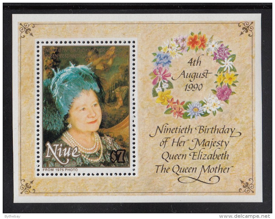 Niue MNH Scott #588 Souvenir Sheet $7 Queen Mother In Blue Hat - 90th Birthday - Niue
