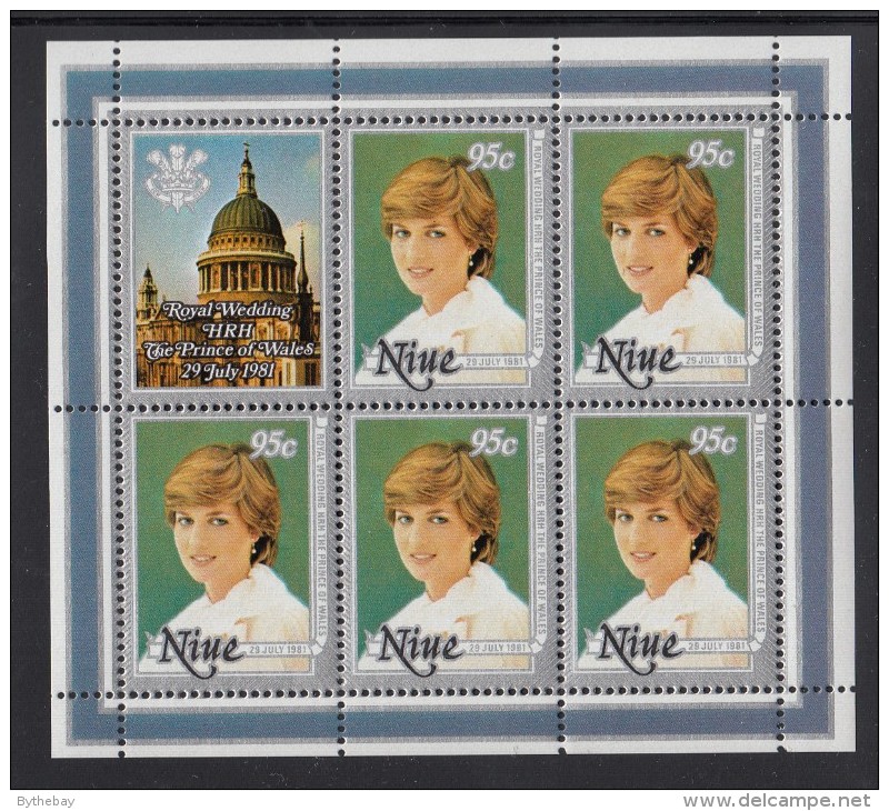 Niue MNH Scott #341 Sheet Of 5 Plus Label 95c Lady Diana - Royal Wedding - Niue