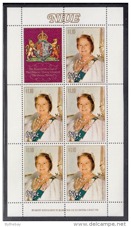 Niue MNH Scott #291 Sheet Of 5 Plus Label $1.10 Queen Mother In Tiara - 80th Birthday - Niue