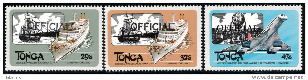 TONGA - 1983 - Mi 218-220 OFFICIALS - SHIP & CONCORD AIRPLANE - SELF-ADHESIVE - MNH ** - Tonga (1970-...)