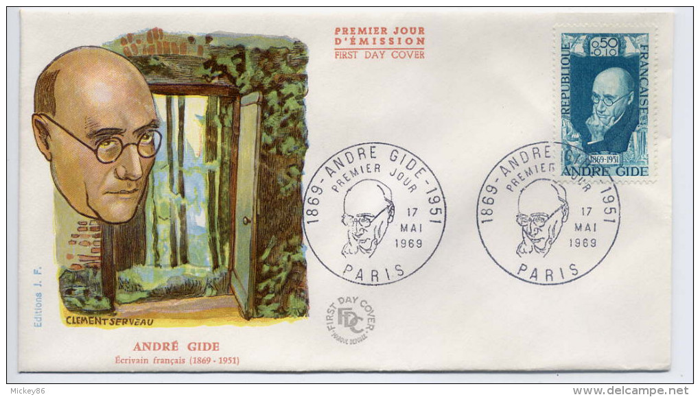 FDC--1969--Enveloppe  Hommes Célèbres--André GIDE --illustration Signée Serveau --PARIS - 1960-1969