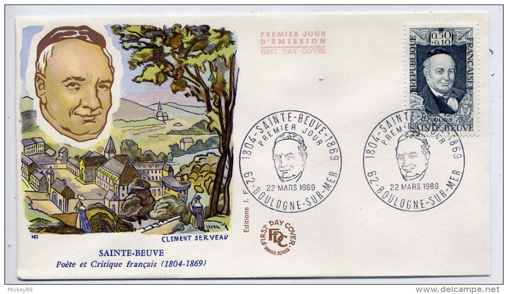 FDC--1969--Enveloppe  Hommes Célèbres--SAINTE-BEUVE---illustration Signée Serveau --BOULOGNE SUR MER--62 - 1960-1969