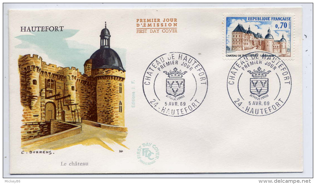 FDC--1969--Enveloppe---Chateau D´HAUTEFORT--24--illustration Signée Durrens----Hautefort--24---------------------------- - 1960-1969