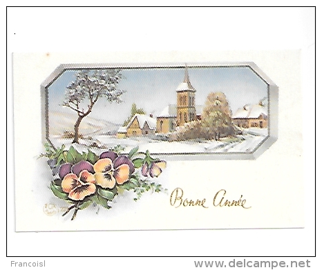 Mignonnette. Bonne Année. Eglise Et Village Sous La Neige. Pensées. 6,5/10,5 Cm. Fox Paris - Communion