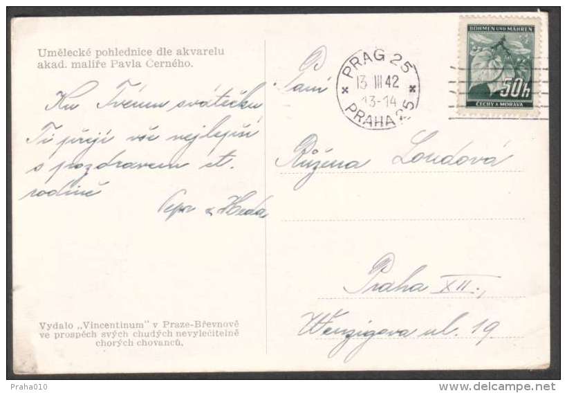 BuM1282 - Böhmen Und Mähren (1942) Prag 25 - Praha 25 (machine Postmark) Postcard, Tariff: 50h (local Tariff !) - Briefe U. Dokumente