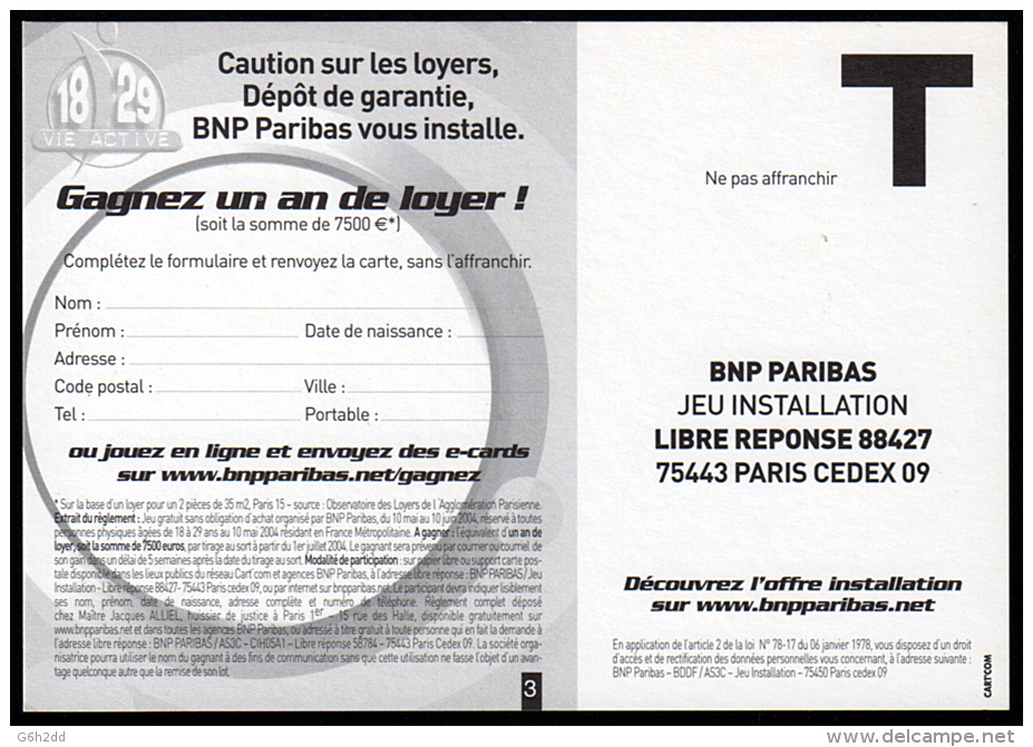 B2-01H- Carte Réponse BNP Parisbas - Cartas/Sobre De Respuesta T