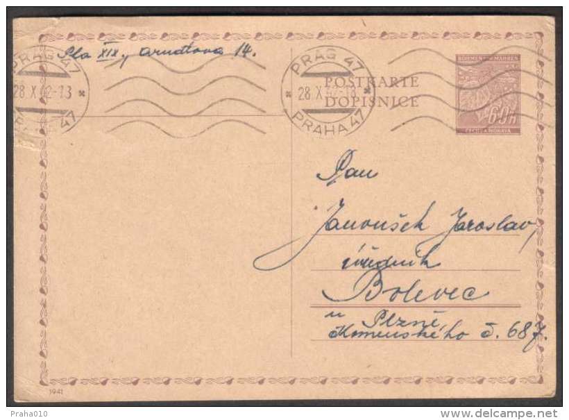 BuM1263 - Böhmen Und Mähren (1942) Prag 47 - Praha 47 (machine Postmark) (card - Stamp: Lime Leaf) Tariff: 60h - Briefe U. Dokumente