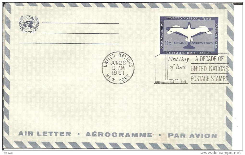 UNY061/ VEREINTE  NATIONEN NEW YORK -    Luftpostleichtbrief FDC 1961 - Lettres & Documents