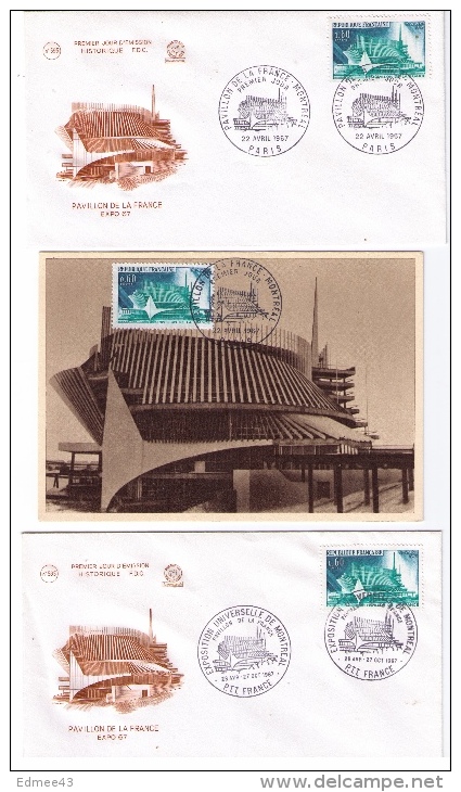 Lot De 3 Documents Philatéliques Premier Jour, Exposition Universelle De Montréal, Pavillon De La France, 1967 - 1967 – Montreal (Canada)