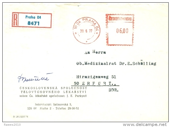 CSSR Prag 1977 TGST R-Brief In Die DDR - Enveloppes