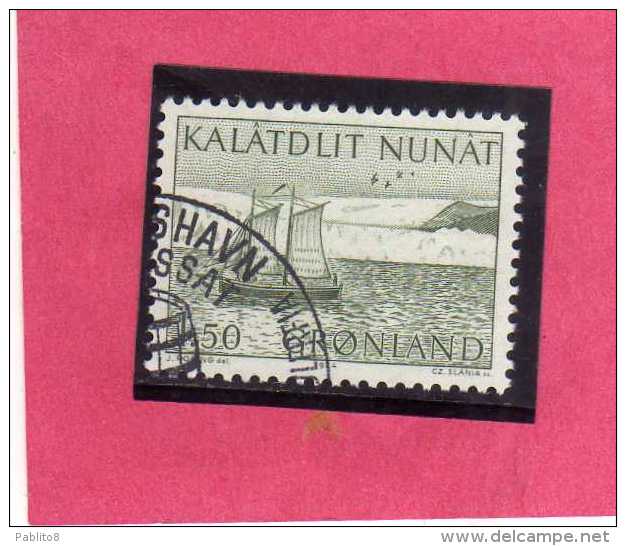 GREENLAND - GRONLANDS - GROENLANDIA - GRØNLAND 1971 - 1977 SHIPS Longboat Off Greenland Coast 50o SHIP NAVE USED USATO O - Oblitérés