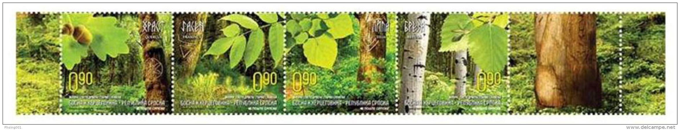 Bosnia Serbia 2012 Flora, Forest, Old Slavic Sacred Trees, Oak, Ash Tree, Linden, Birch, Set In Strip MNH - Bosnia Erzegovina