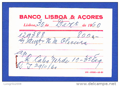 BANCO LISBOA & AÇORES -- APRESENTAÇÃO - 30.DEZ.1960 - Cheques & Traveler's Cheques