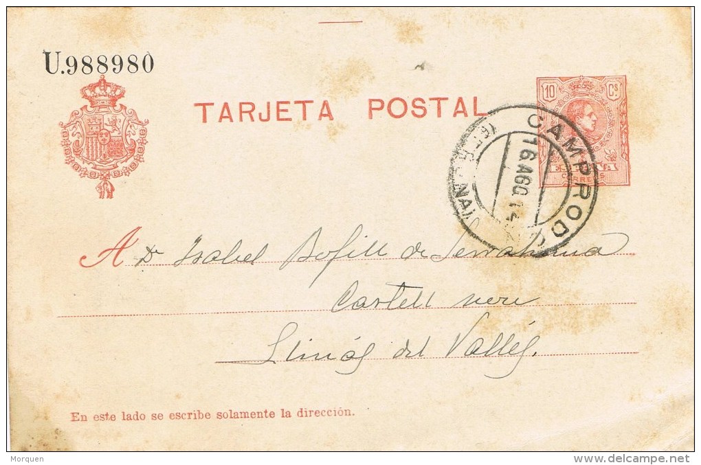 7432. Entero Postal CAMPRODON (Gerona) 1914. Alfonso XIII Medallon - 1850-1931