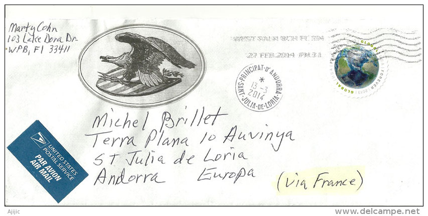 Timbre Rond (global) 2013 Sur Lettre  Adressée En Andorre, Avec Timbre à Date Arrivée Andorre - Briefe U. Dokumente