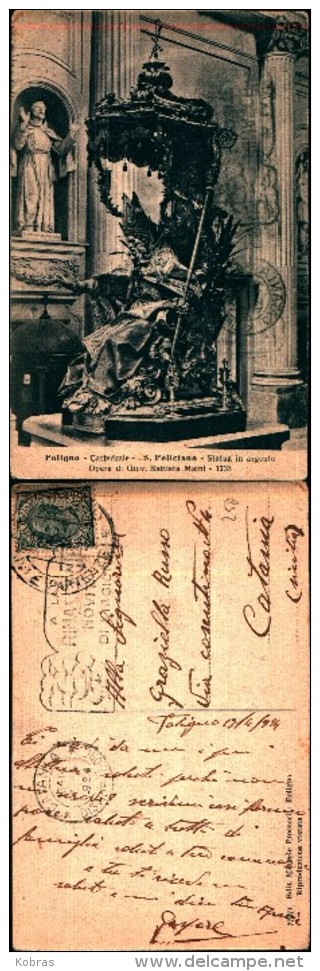 336)cartolina Di Foligno-s. Feliciano-statua In Argento-viaggiata 1924 - Foligno
