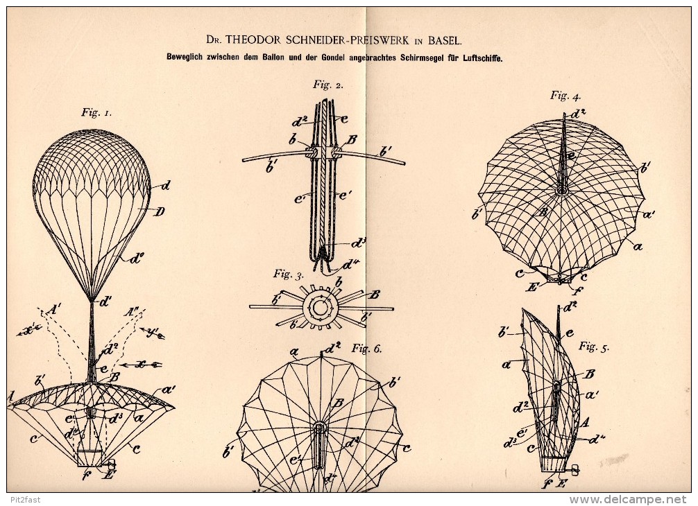 Original Patentschrift - Dr. Th. Schneider - Preiswerk In Basel , 1893 , Segel Für Luftschiffe , Ballon , Fesselballon - Aviation