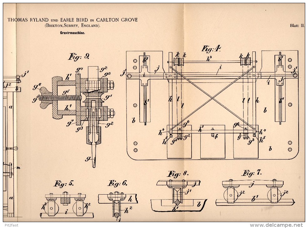 Original Patentschrift -  Th. Ryland And E. Bird In Carlton Grove , Brixton , 1893 , Engraving Machine !!! - Tools