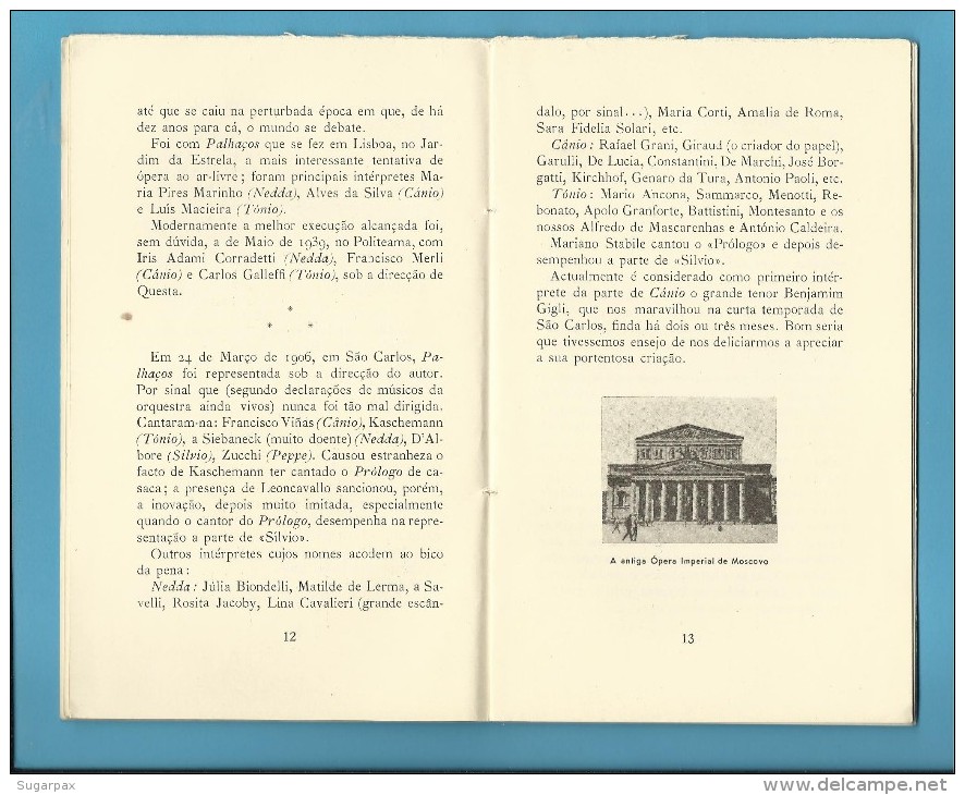 PALHAÇOS ( LEONCAVALLO ) Teatro De S. Carlos - 1946 - Colecção ÓPERA N.º 7 - With AUTOGRAPH - See Scans - Theater