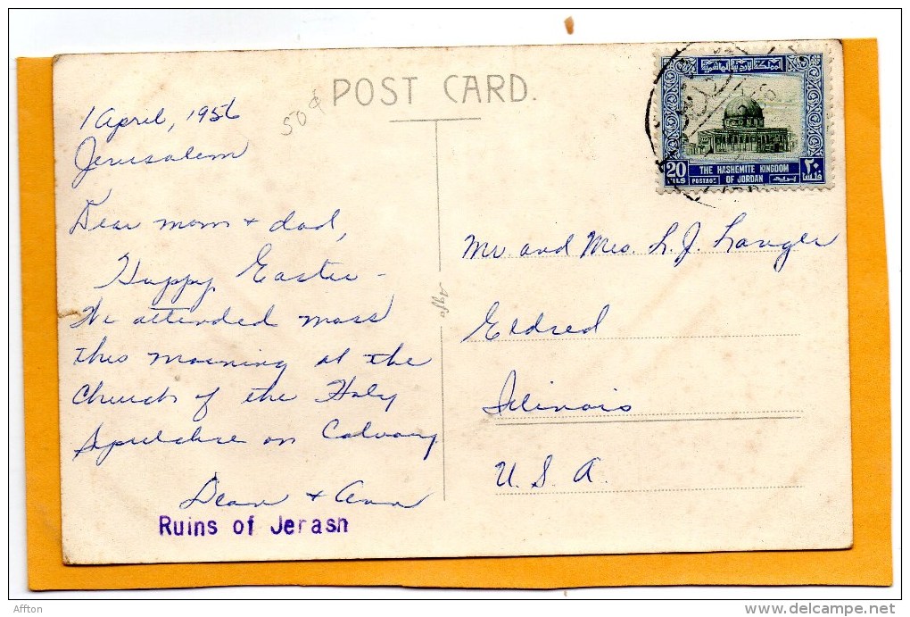 Jordan Old Postcard Mailed To USA - Jordanie