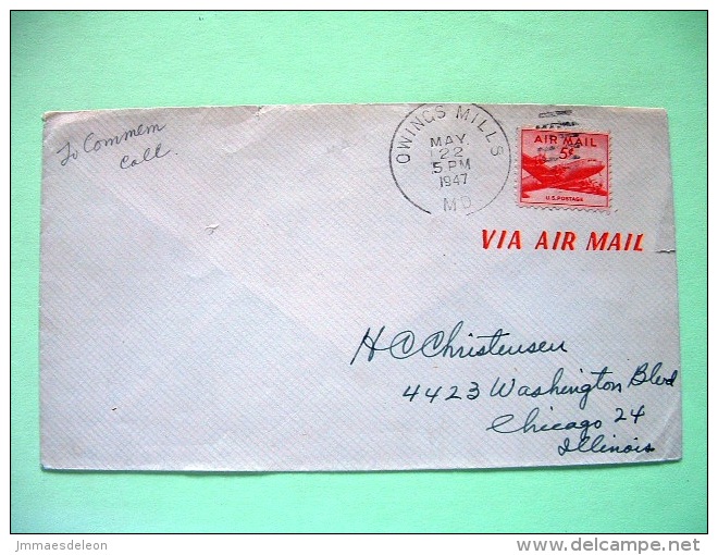USA 1947 Cover Owings Mills To Chicago - Plane - Covers & Documents
