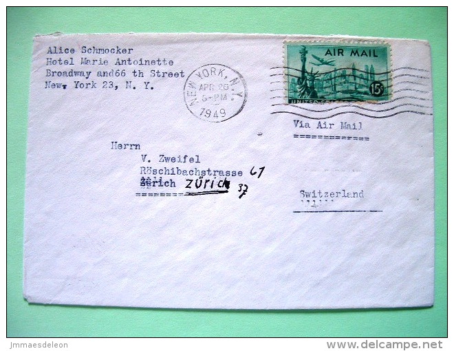 USA 1949 Cover New York To Switzerland - Plane Over Statue Of Liberty - Brieven En Documenten