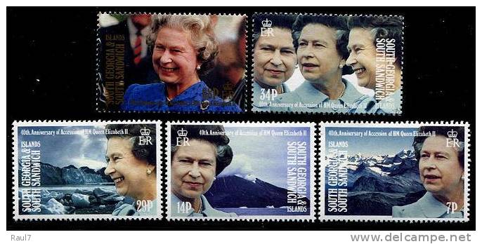 South Georgia 1992 - 40e Ann Accession Au Trône Reine Elisabeth II - 5v Neufs*** (MNH) - Géorgie Du Sud