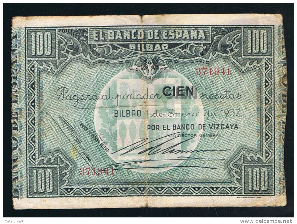 100  Pesetas 1937 Banco De BILBAO - Autres & Non Classés